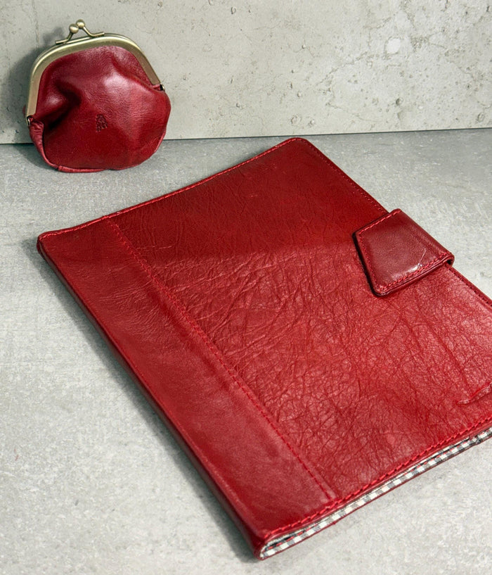Genuine Leather iPad Pro Case: Slim Red Magnetic Cover with Card Slots