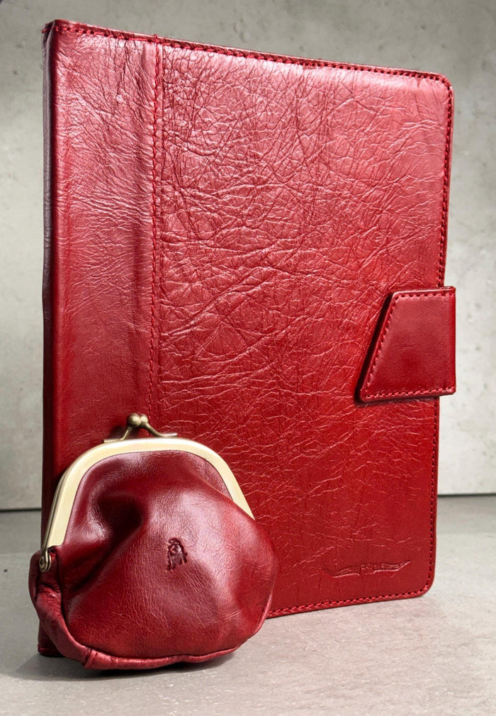 Genuine Leather iPad Pro Case: Slim Red Magnetic Cover with Card Slots