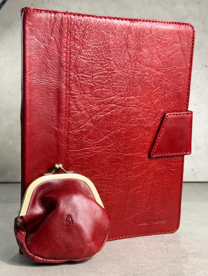Genuine Leather iPad Pro Case: Slim Red Magnetic Cover with Card Slots