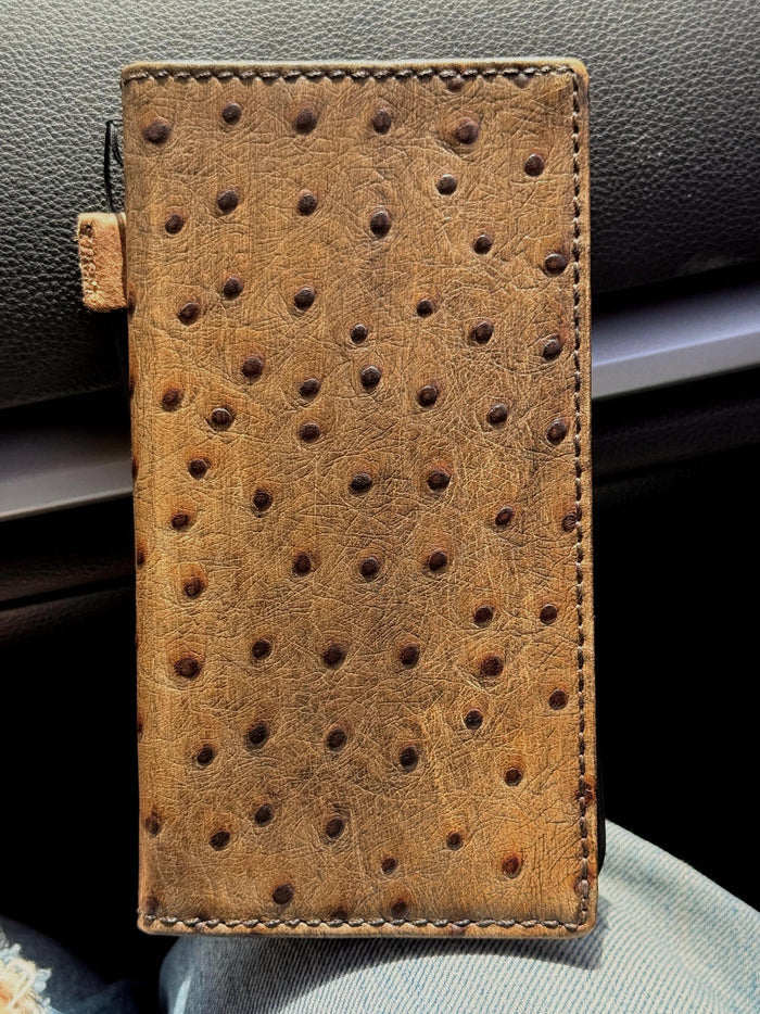 Genuine Leather iPhone Case: Ostrich Pattern, Vintage Book Style, Handcrafted Protection