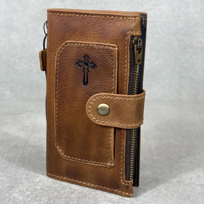 Genuine Leather iPhone Wallet Case: Credit Card Slots & Zipper