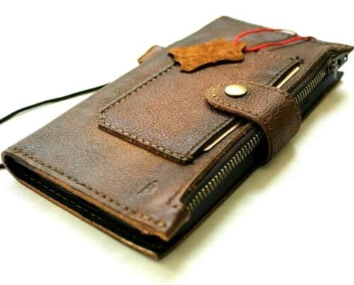Genuine Leather iPhone Wallet Case: Credit Card Slots & Zipper