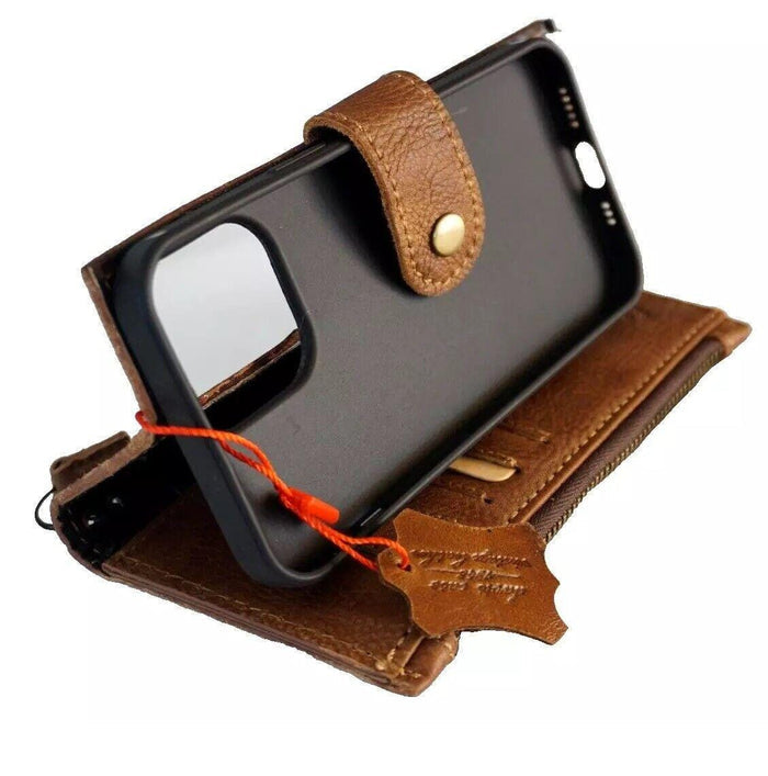 Genuine Leather iPhone Wallet Case: Credit Card Slots & Zipper