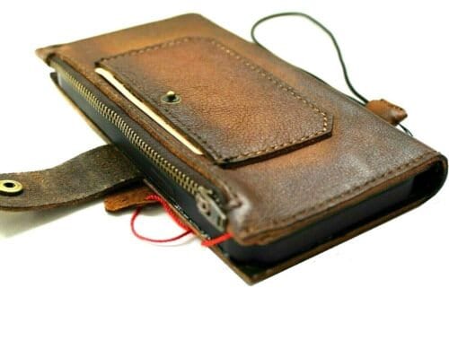 Genuine Leather iPhone Wallet Case: Credit Card Slots & Zipper