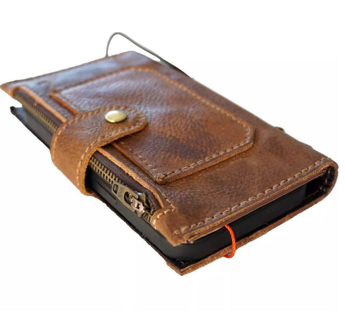 Genuine Leather iPhone Wallet Case: Credit Card Slots & Zipper