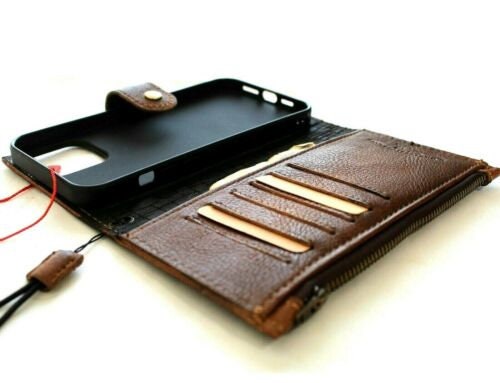 Genuine Leather iPhone Wallet Case: Credit Card Slots & Zipper