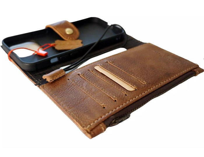 Genuine Leather iPhone Wallet Case: Credit Card Slots & Zipper