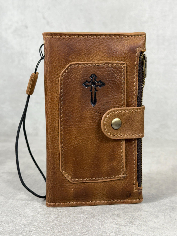 Genuine Leather iPhone Wallet Case: Credit Card Slots & Zipper