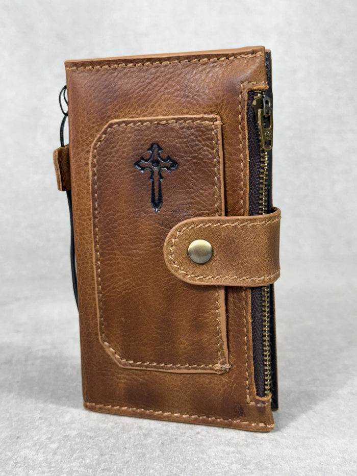 Genuine Leather iPhone Wallet Case: Credit Card Slots & Zipper