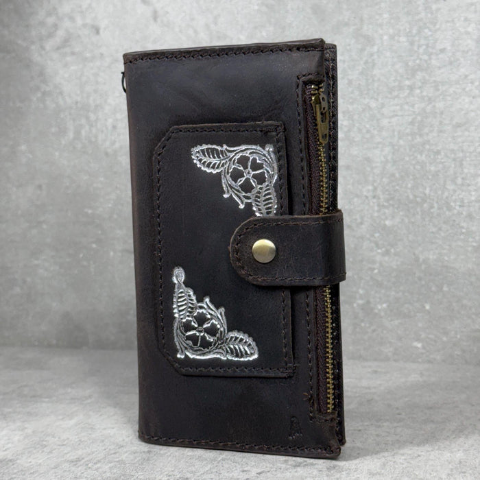 Genuine Leather iPhone Wallet Case: ID Window, Card Slots & Zipper