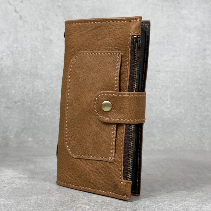 Genuine Leather iPhone Wallet Case: ID Window, Card Slots & Zipper