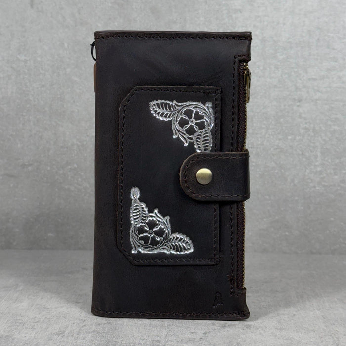 Genuine Leather iPhone Wallet Case: ID Window, Card Slots & Zipper