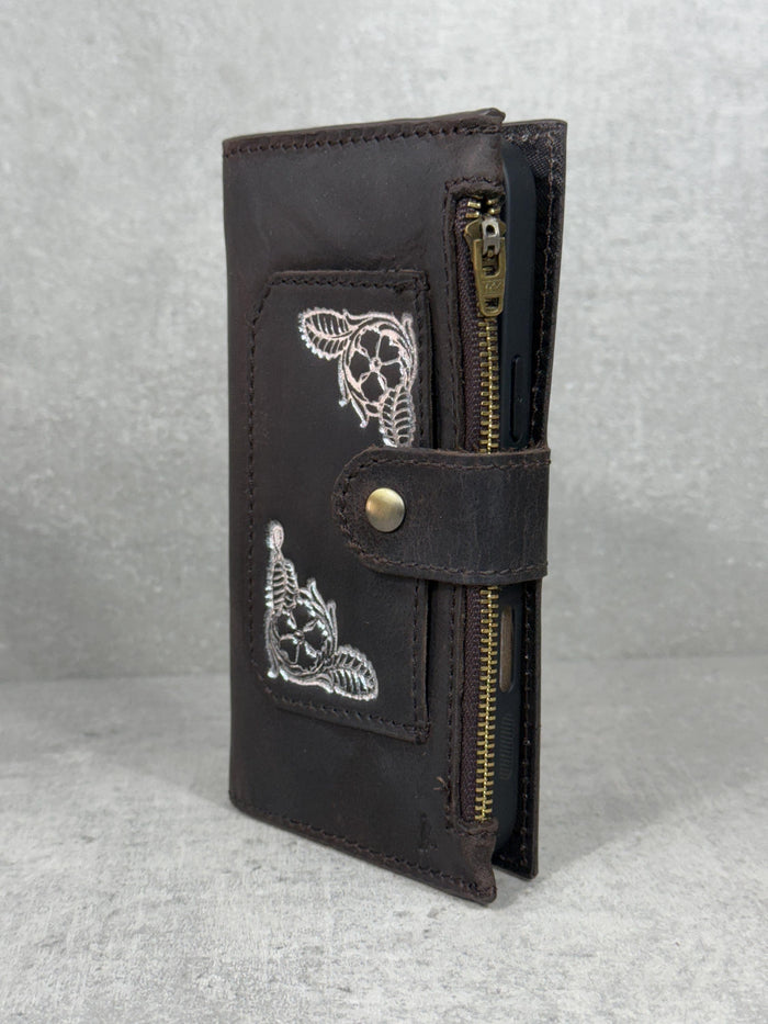 Genuine Leather iPhone Wallet Case: ID Window, Card Slots & Zipper