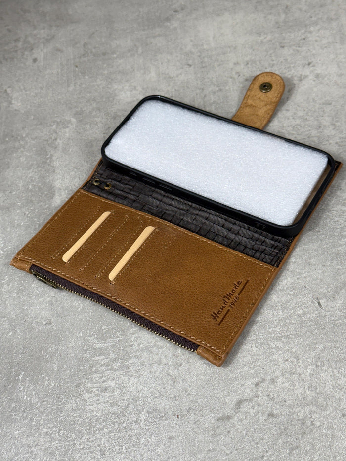 Genuine Leather iPhone Wallet Case: ID Window, Card Slots & Zipper