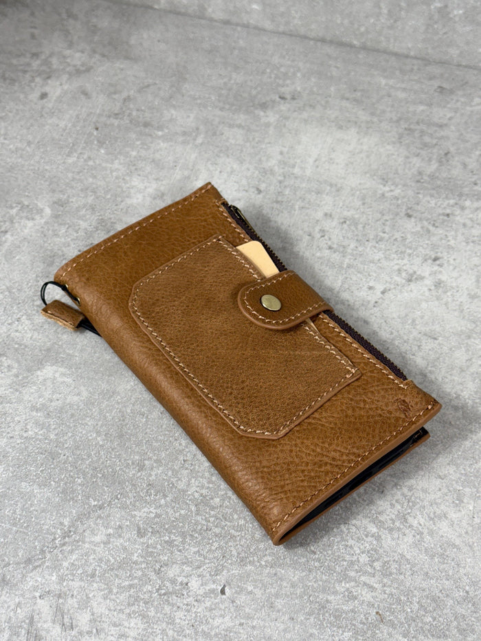 Genuine Leather iPhone Wallet Case: ID Window, Card Slots & Zipper