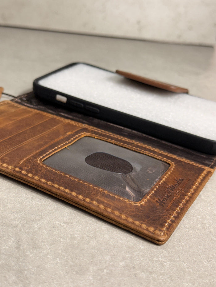 Genuine Leather iPhone Wallet Case: Magnetic Book Cover, Card Slots