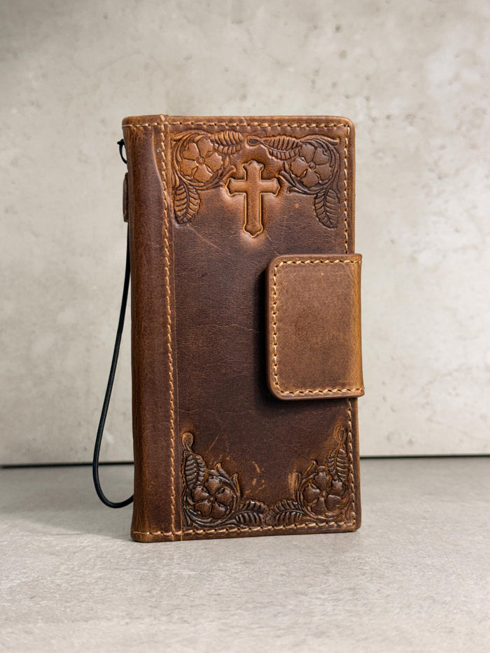 Genuine Leather iPhone Wallet Case: Magnetic Book Cover, Card Slots