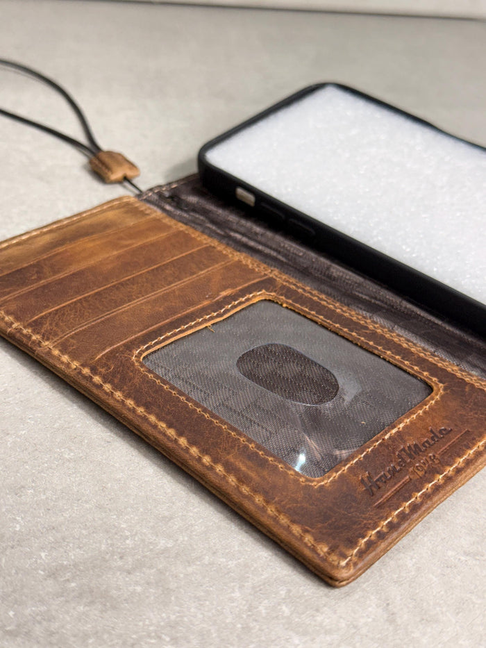 Genuine Leather iPhone Wallet Case: Magnetic Book Cover, Card Slots