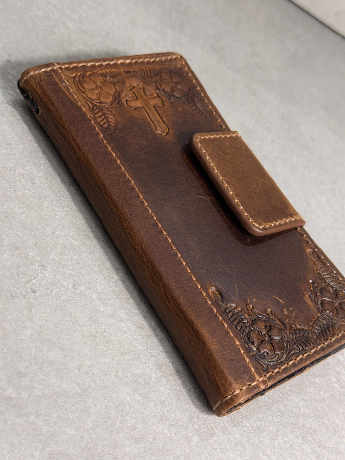 Genuine Leather iPhone Wallet Case: Magnetic Book Cover, Card Slots