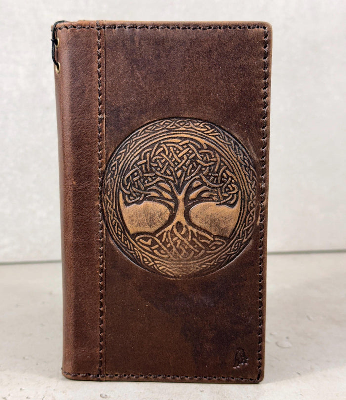 Genuine Leather iPhone Wallet Case: Tree Of Life Embossed Cover