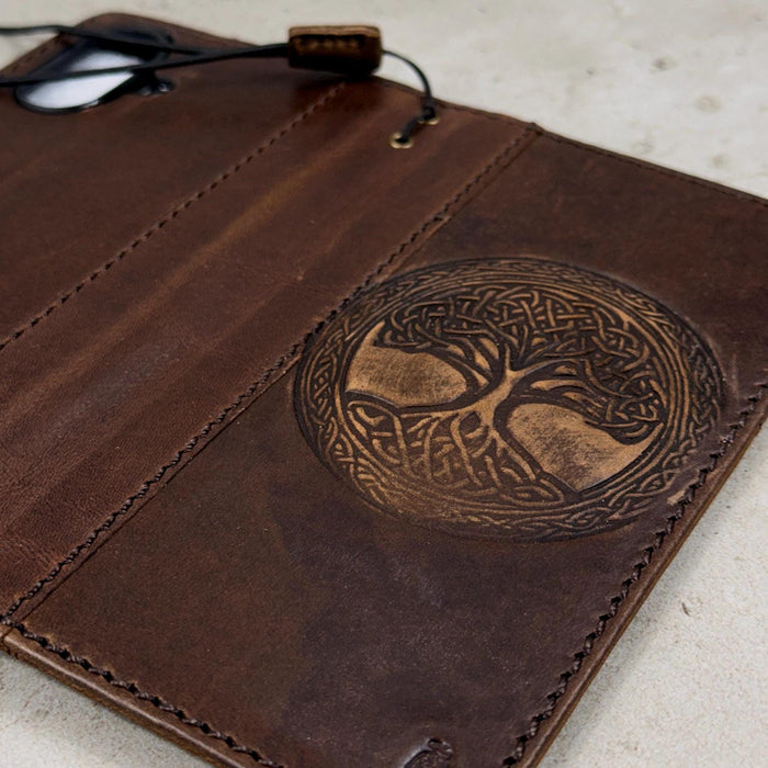 Genuine Leather iPhone Wallet Case: Tree Of Life Embossed Cover
