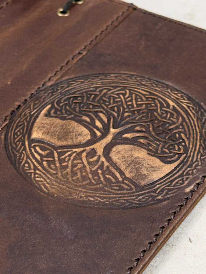 Genuine Leather iPhone Wallet Case: Tree Of Life Embossed Cover