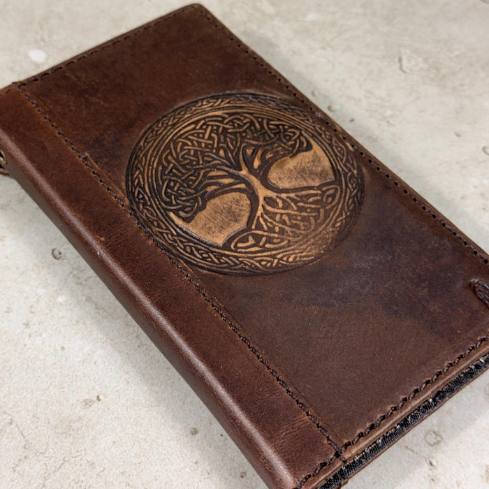 Genuine Leather iPhone Wallet Case: Tree Of Life Embossed Cover