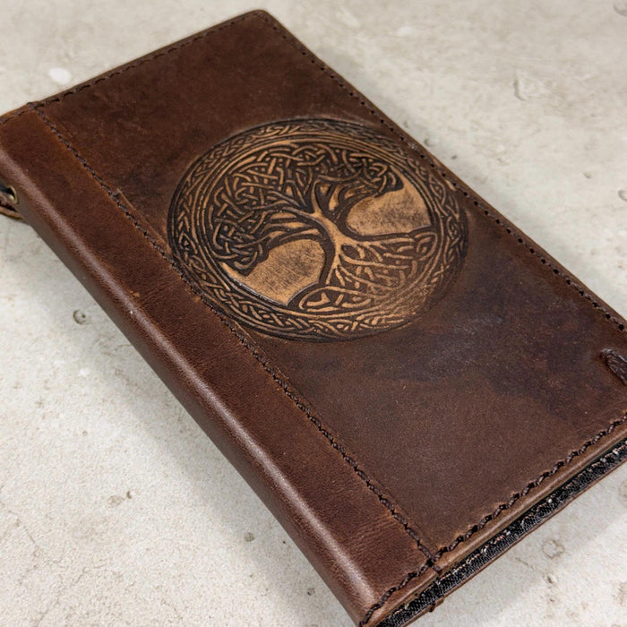 Genuine Leather iPhone Wallet Case: Tree Of Life Embossed Cover