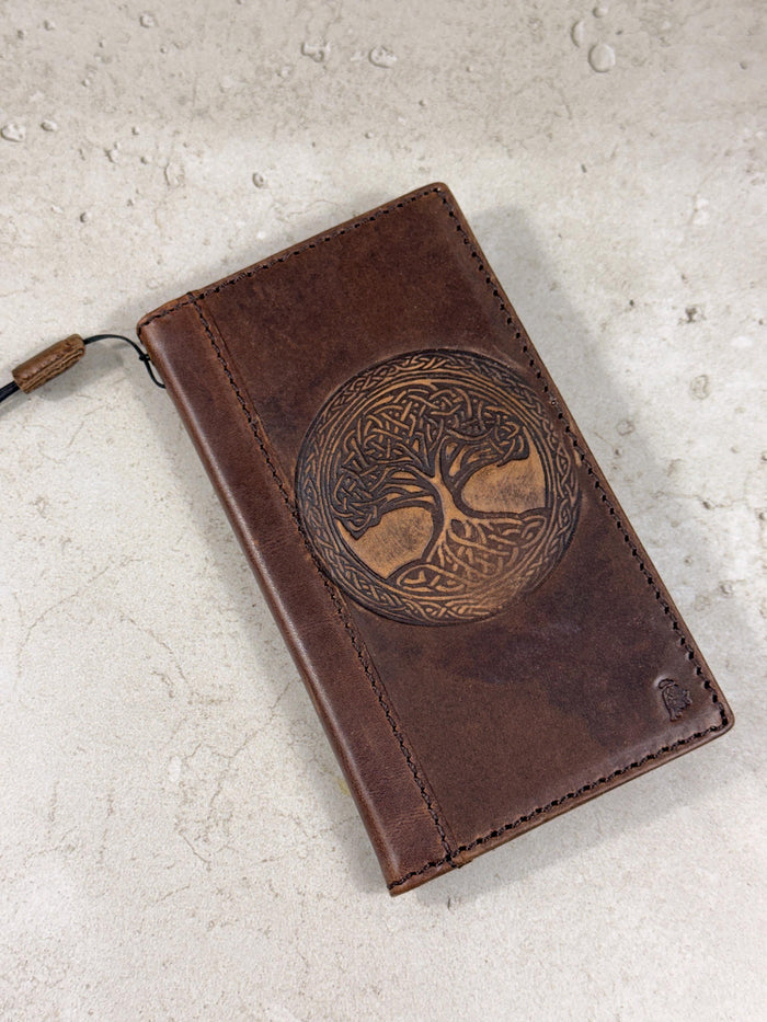 Genuine Leather iPhone Wallet Case: Tree Of Life Embossed Cover