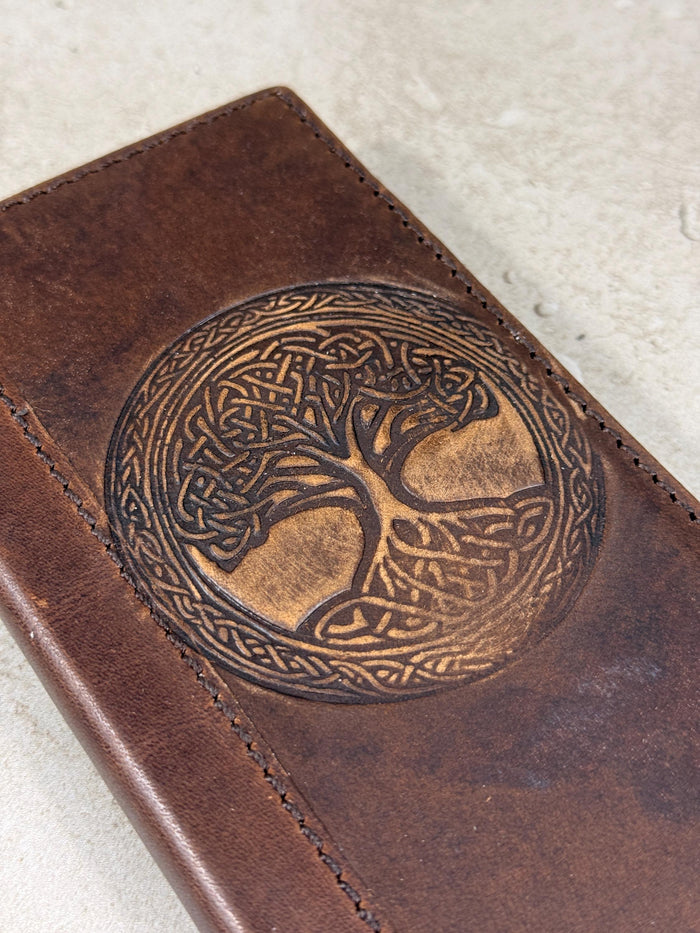 Genuine Leather iPhone Wallet Case: Tree Of Life Embossed Cover