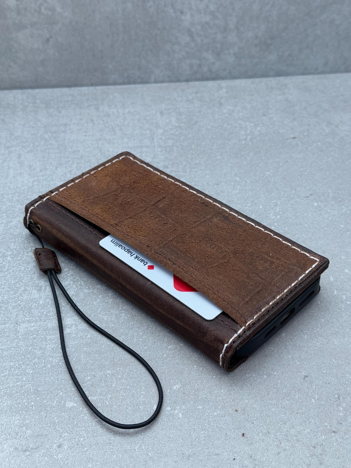 Genuine Leather iPhone Wallet Case: Vintage Book Style, Card Slots