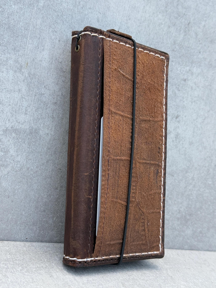 Genuine Leather iPhone Wallet Case: Vintage Book Style, Card Slots