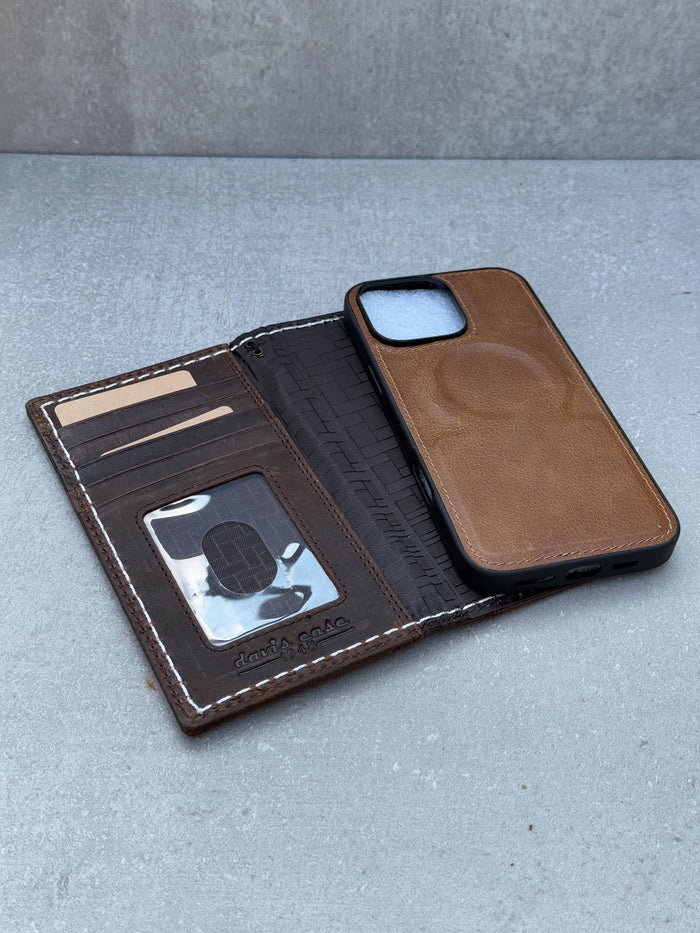 Genuine Leather iPhone Wallet Case: Vintage Book Style, Card Slots