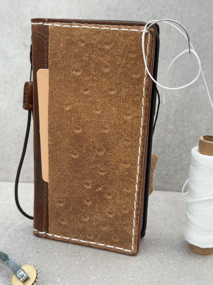 Genuine Leather iPhone Wallet Case: Vintage Book Style, Credit Card Slots