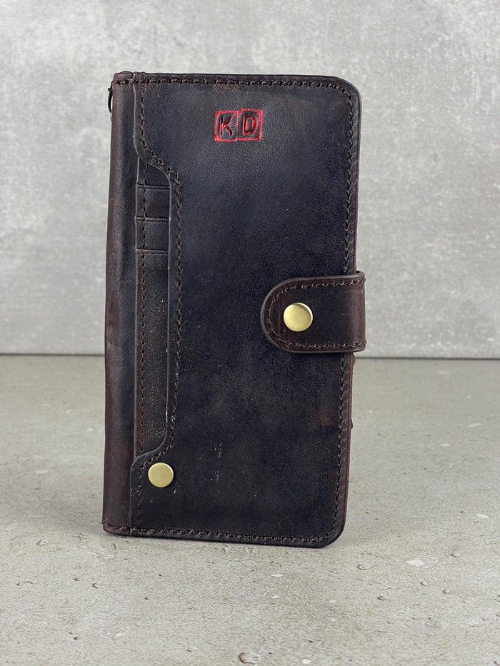 Genuine Leather iPhone Wallet Case: Vintage Book Style, Credit Card Slots