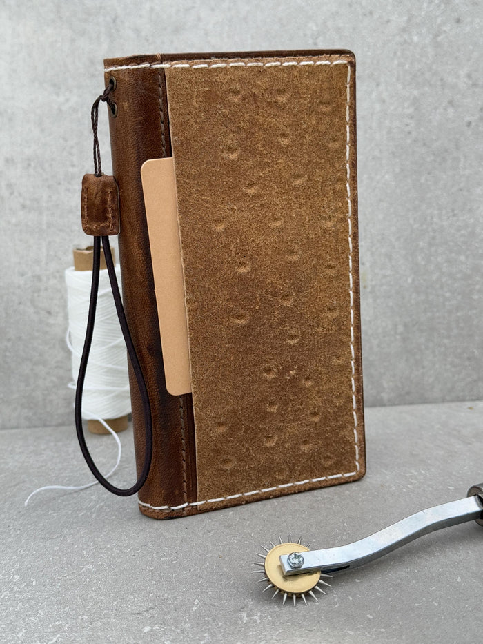 Genuine Leather iPhone Wallet Case: Vintage Book Style, Credit Card Slots