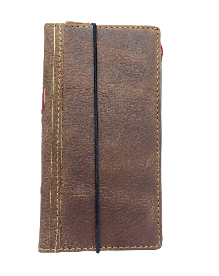 Genuine Leather iPhone Wallet Case: Vintage Book Style, ID Window