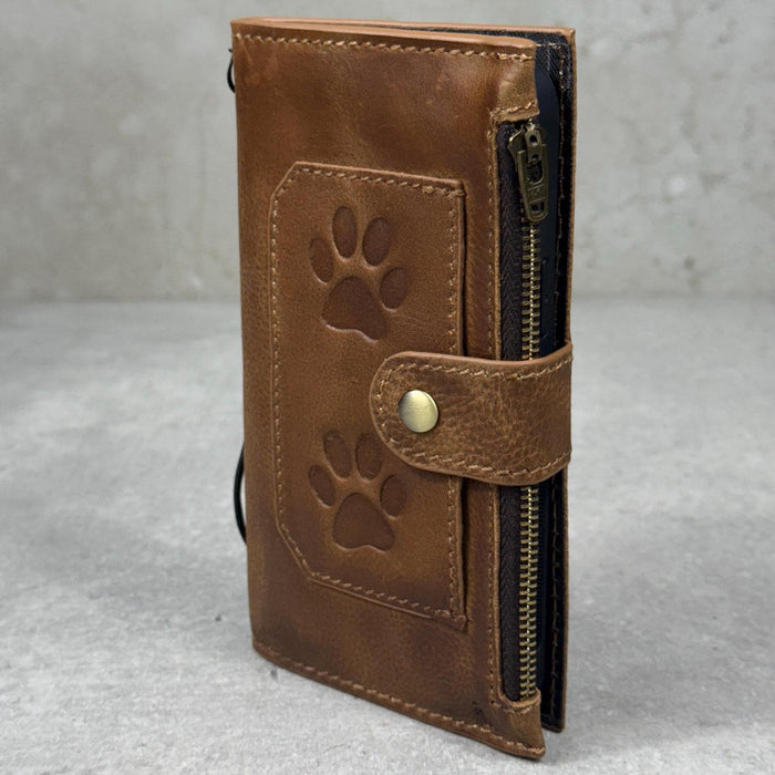 Genuine Leather iPhone Wallet Case with Card Slots & Zipper