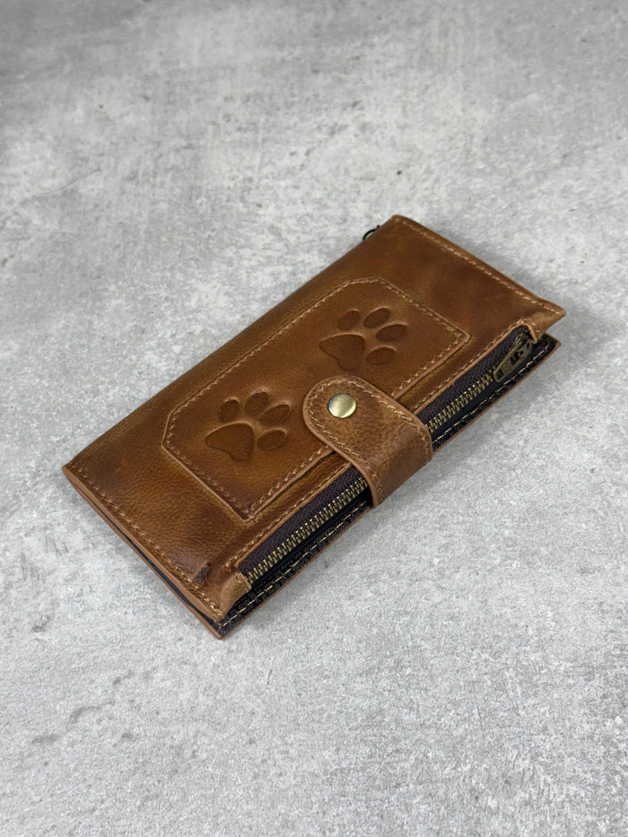 Genuine Leather iPhone Wallet Case with Card Slots & Zipper