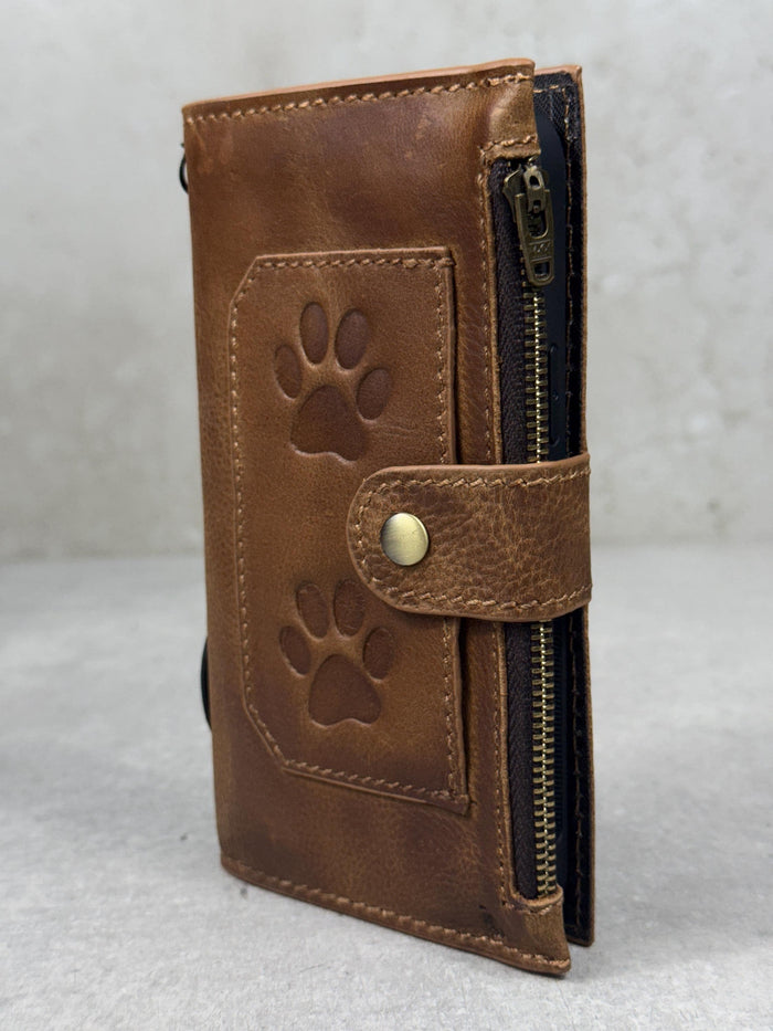 Genuine Leather iPhone Wallet Case with Card Slots & Zipper