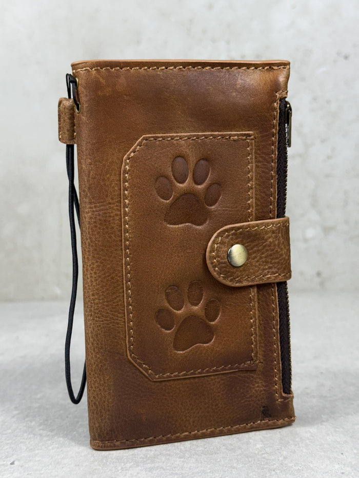 Genuine Leather iPhone Wallet Case with Card Slots & Zipper