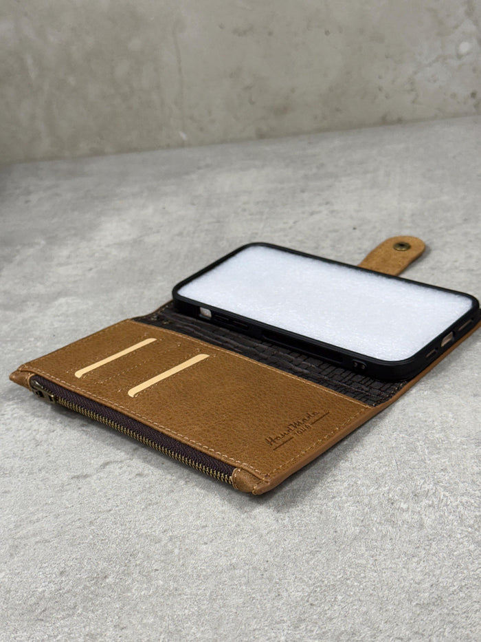 Genuine Leather iPhone Wallet Case with Card Slots & Zipper
