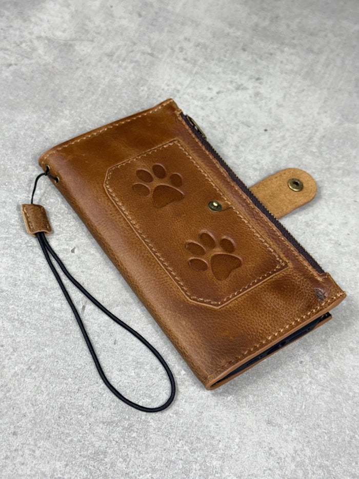Genuine Leather iPhone Wallet Case with Card Slots & Zipper