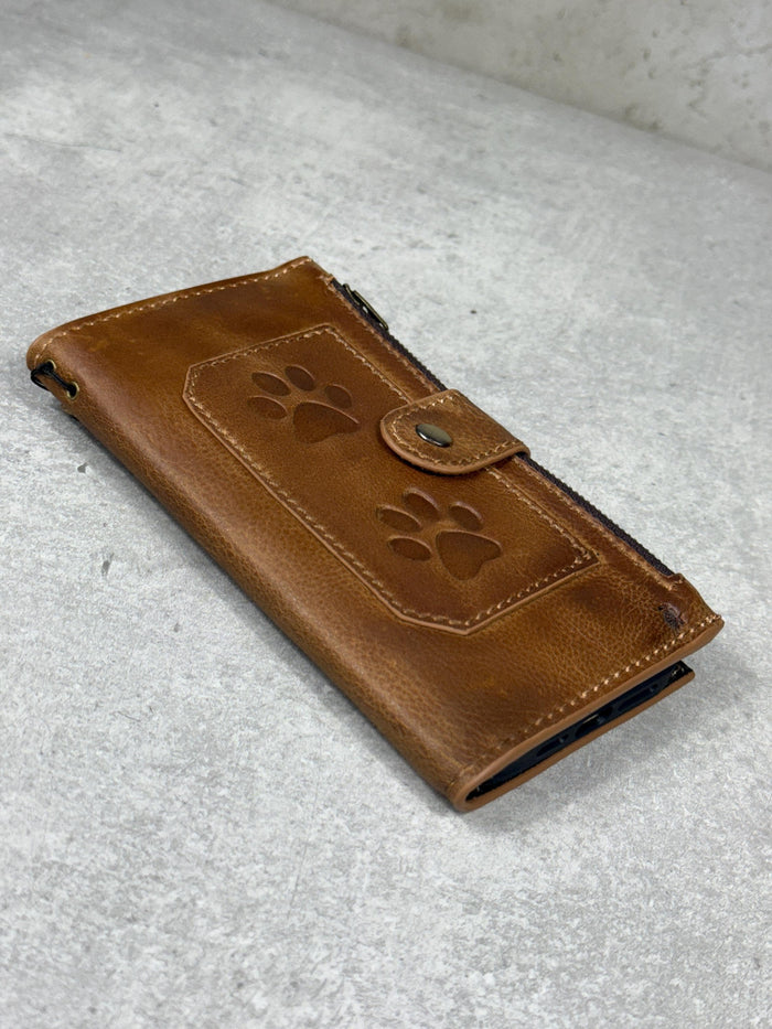 Genuine Leather iPhone Wallet Case with Card Slots & Zipper