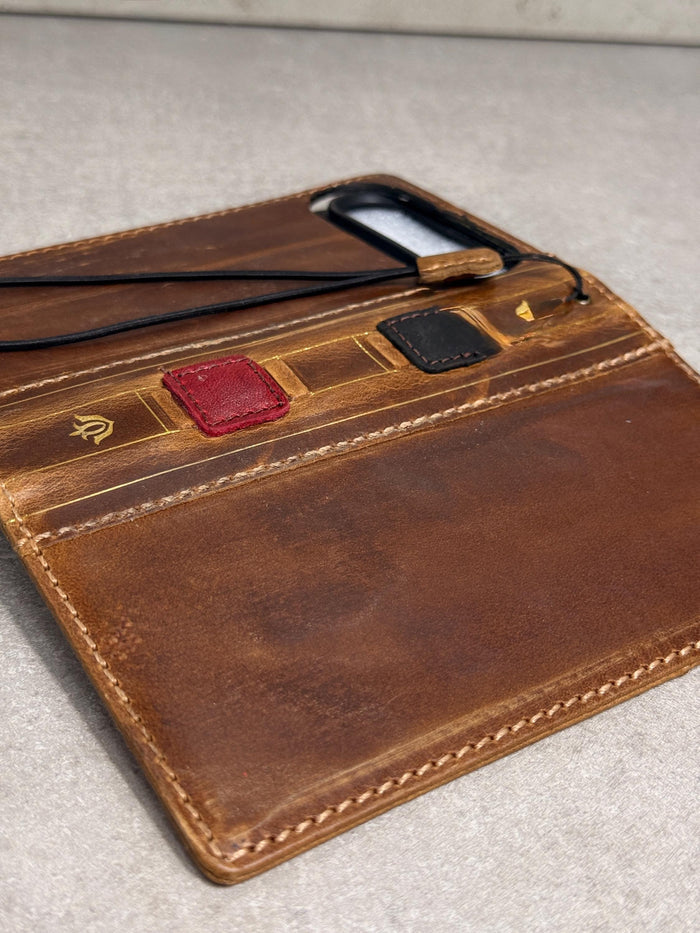 Genuine Leather Wallet Case For Galaxy S21-S26 Ultra, Card Slots (Book Design)