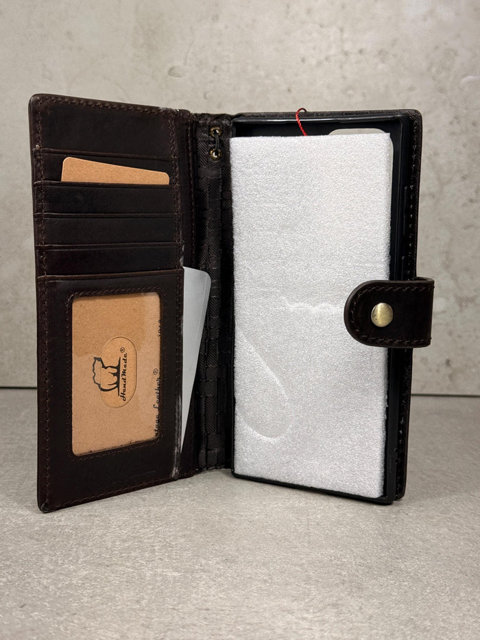 Genuine Leather Wallet Case For Galaxy S21-S26 Ultra, Card Slots Book Design