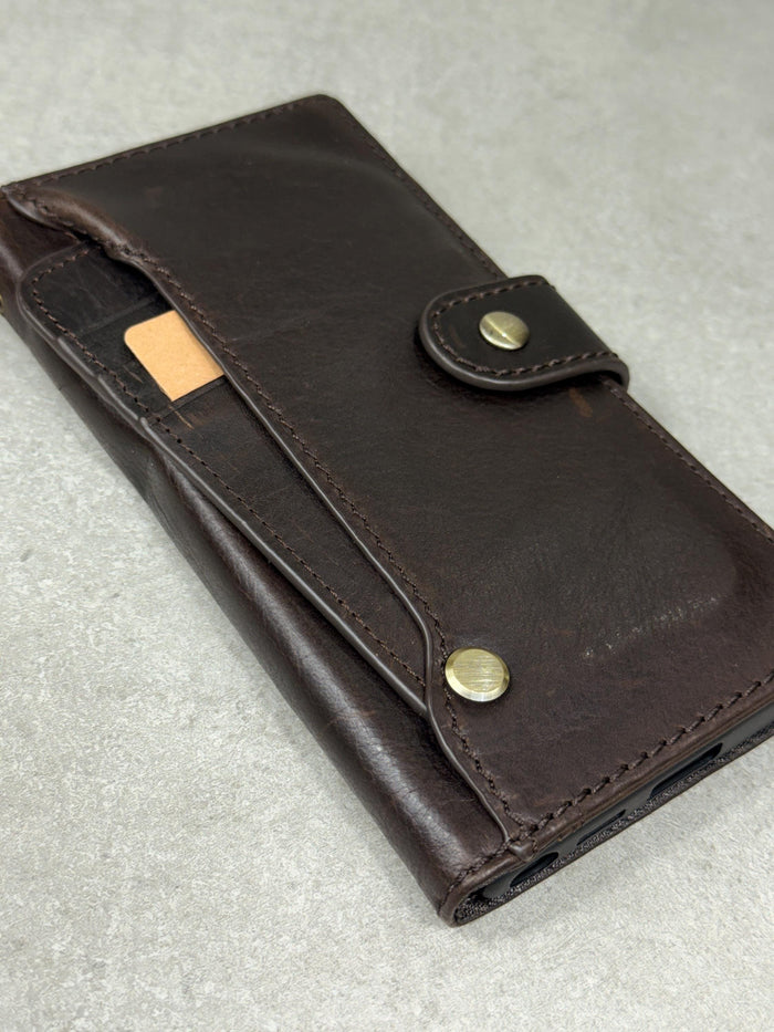 Genuine Leather Wallet Case For Galaxy S21-S26 Ultra, Card Slots Book Design