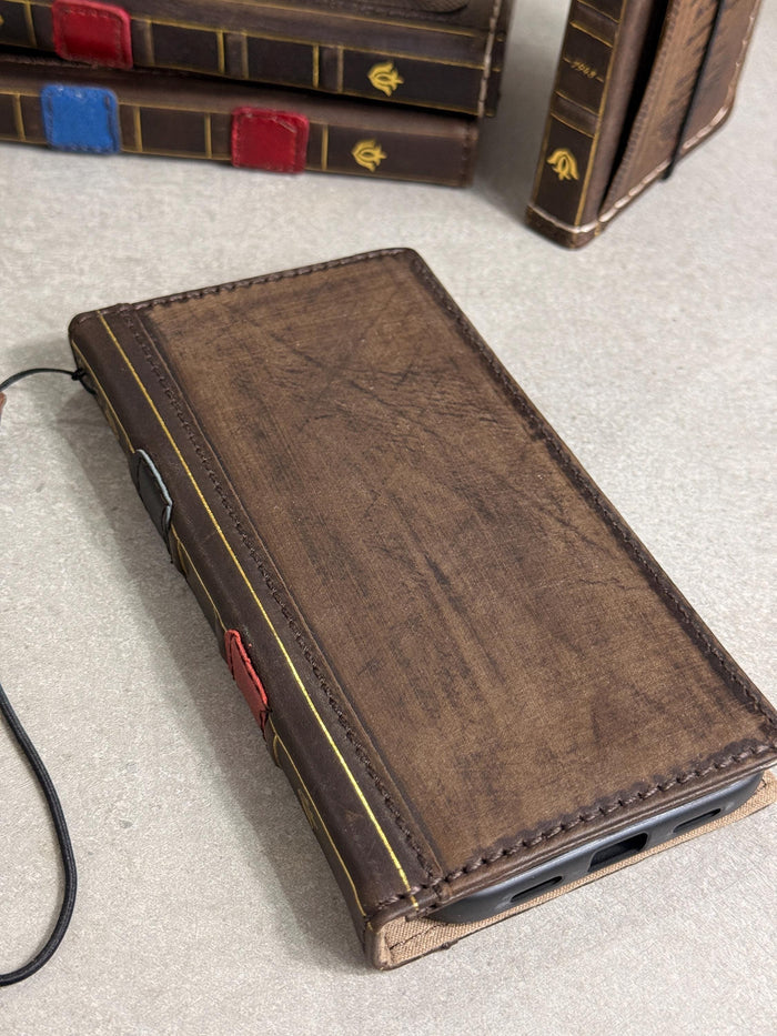Genuine Leather Wallet Case For Galaxy S21-S26 Ultra, Card Slots (Book Design)