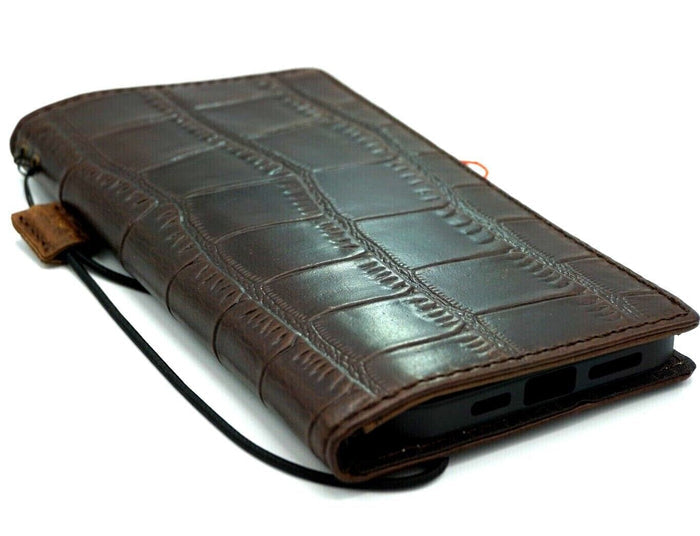 Genuine Leather Wallet Case for Galaxy: Vintage Book Style Credit Cover