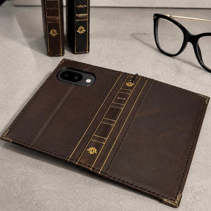 Genuine Leather Wallet Case for Google Pixel: Vintage Book Design